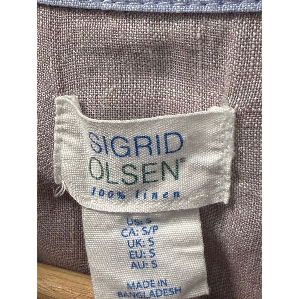 Sigrid Olsen Womens Small Purple 100% Linen Button Up Shirt Roll Tab Sleeve - Picture 3 of 10